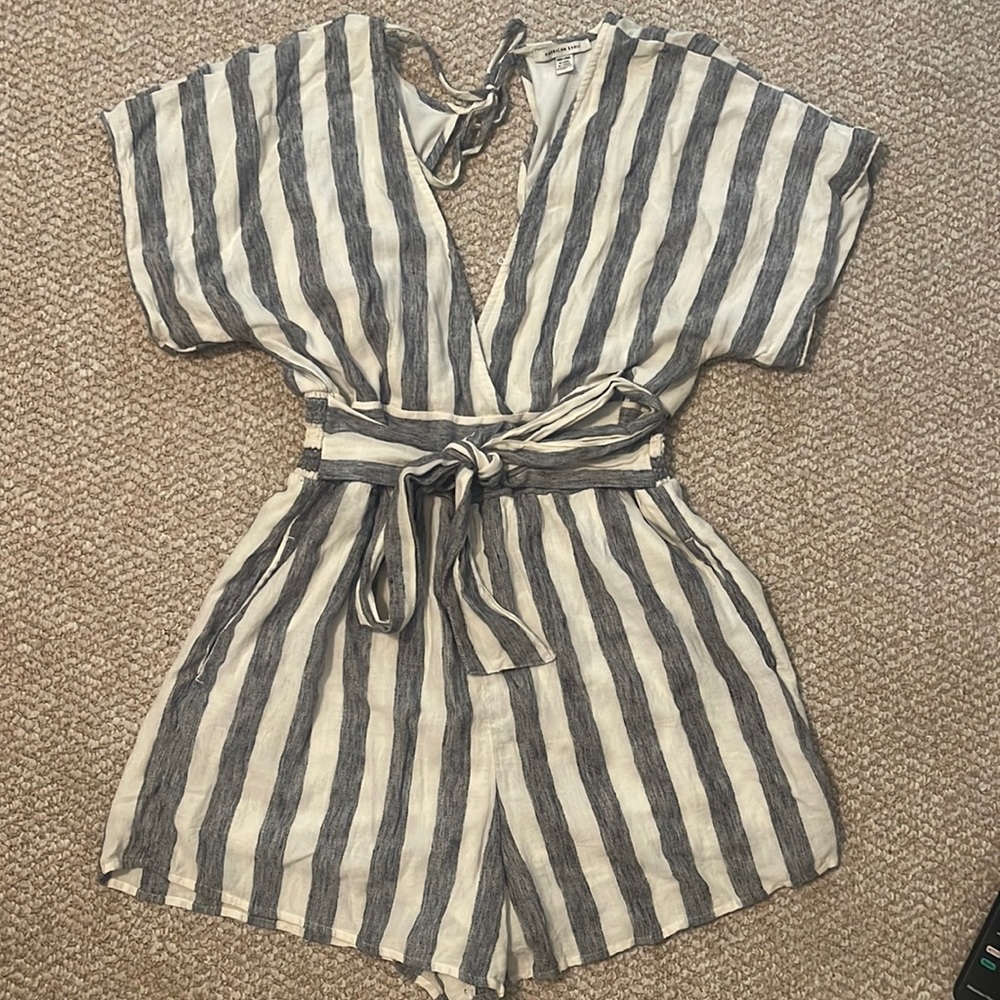 American Eagle Striped Romper - Size M Long - 75% Cotton 25% Polyester